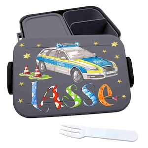 Brotdose Polizeiauto, Brotdose mit Namen, Geschenk zur Einschulung, Schultütenfüllung, RosiRosinchen, Bento Lunchbox personalisiert