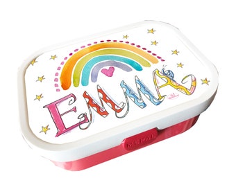 Regenbogen Brotdose mit Name, personalisierte Brotdose Regenbogen, personalisierte Brotbox , Vesperbox, Brotdose Mädchen