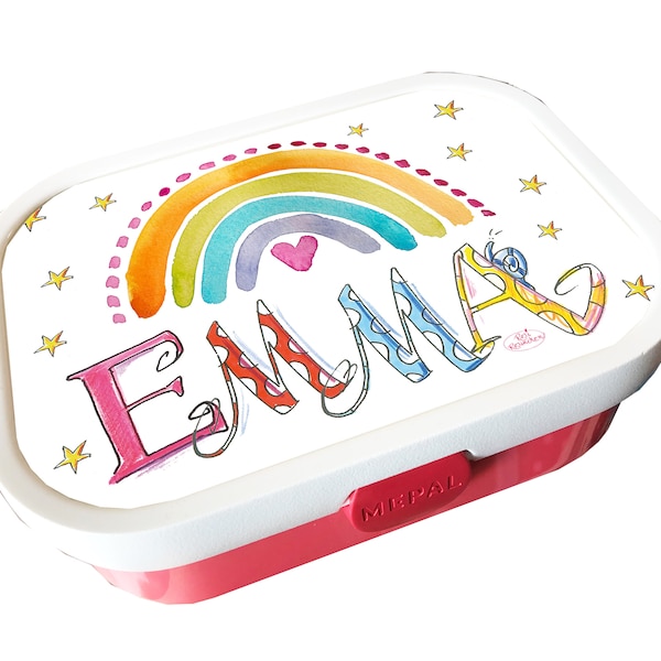 Regenbogen Brotdose mit Name, personalisierte Brotdose Regenbogen, personalisierte Brotbox , Vesperbox, Brotdose Mädchen