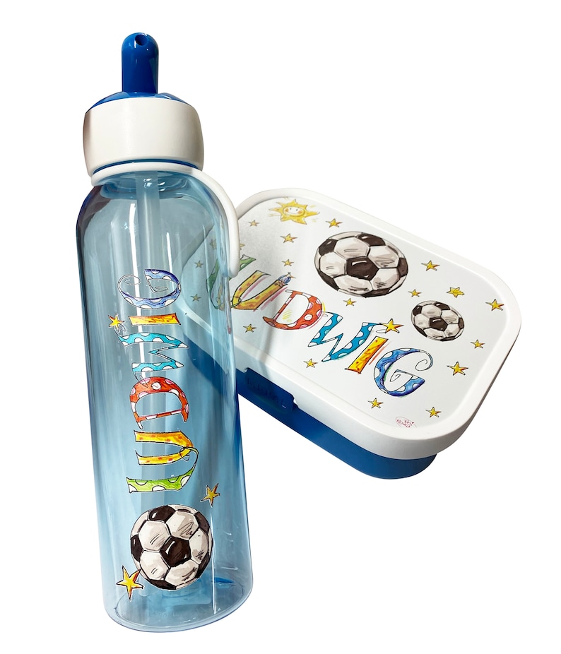 Wasserflasche Fußball kohlensäurehaltige Getränke, Wasserflasche mit Strohhalm, Mepal Trinkflasche Kinder mit Namen, RosiRosinchen image 2