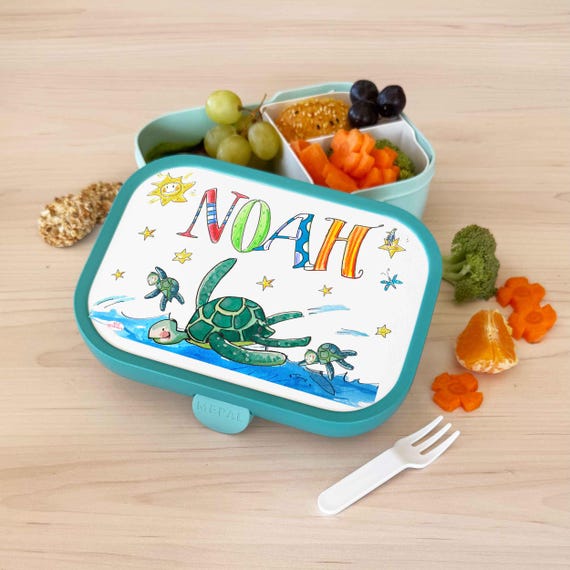 Grüne Meeresschildkröte Brotdose Mit Namen, Personalisierte Brotdose Kindergarten, Brotdose Schule Mit Unterteilung, Vesperdose Schuldkröte