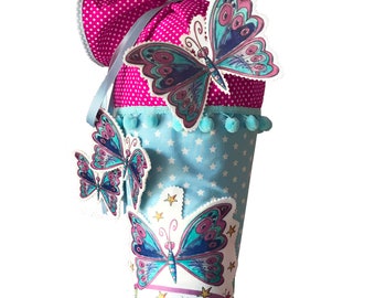 Schultüte Schmetterling, Pink Blau, Schultüte  , Schultüte Mädchen Rosirosinchen / Einschulungsgeschenk