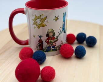 Feuerwehr Tasse mit Namen, personalisierte Kindertasse, Feuerwehrmann Tasse, Geschenk für Feuerwehrfans, Tasse Junge Kindergartenanfaang