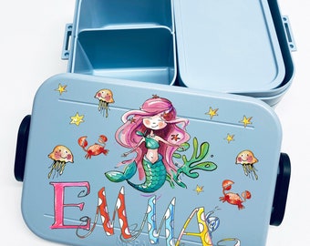 Mermaid Lunchbox MEPAL2, Meerjungfrau Kinder Brotdose mit Namen, Geschenk zur Einschulung, Schultütenfüllung, RosiRosinchen
