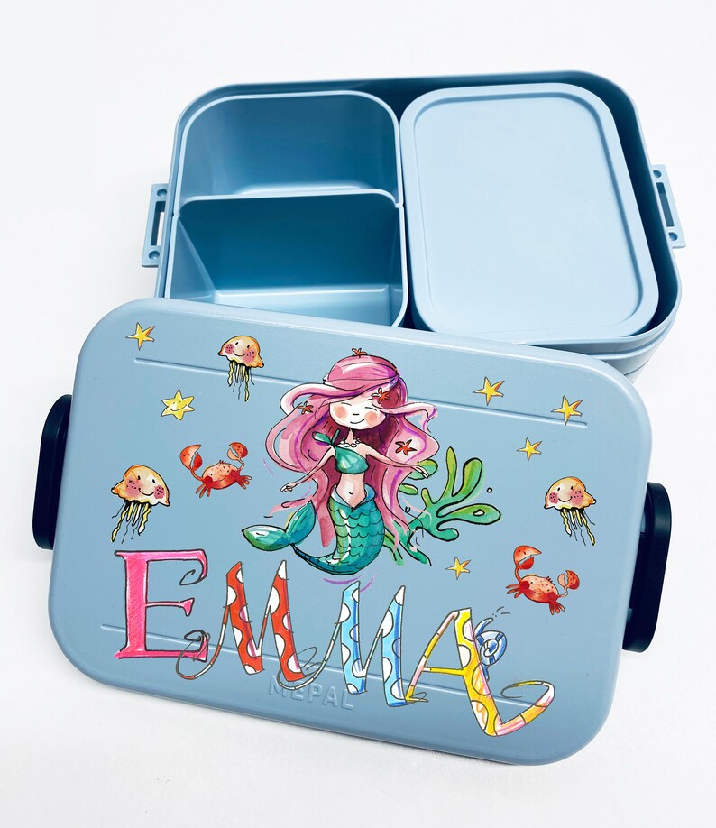 Mermaid Lunchbox MEPAL2, Meerjungfrau Kinder Brotdose mit Namen, Geschenk zur Einschulung, Schultütenfüllung, RosiRosinchen Bild 1