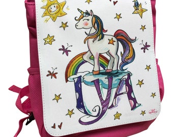 Einhorn 2 Kinderrucksack mit Name, Kindergartenrucksack Einhorn , Rucksack für Mädchen , Kinderrucksack