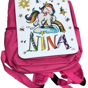 Regenbogen Einhorn Kinderrucksack mit Namen , RosiRosinchen , Kindergartenrucksack mit Namen