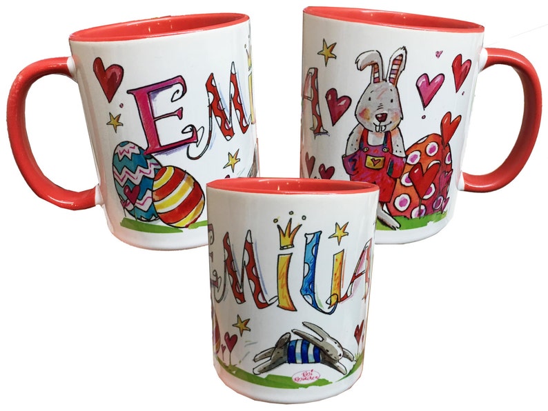 Ostergeschenk für Kinder, Tasse mit Namen Osterhase, Osterei, Frohe Ostern, personalisierte Ostern, Ostergeschenk mit Namen Bild 2