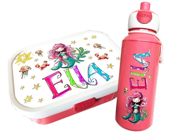 Set Brotdose Trinkflasche Mermaid, Brotdose Und Trinkflasche Mit Namen, Frühstücksset Kindergarten, Kita, Rosirosinchen