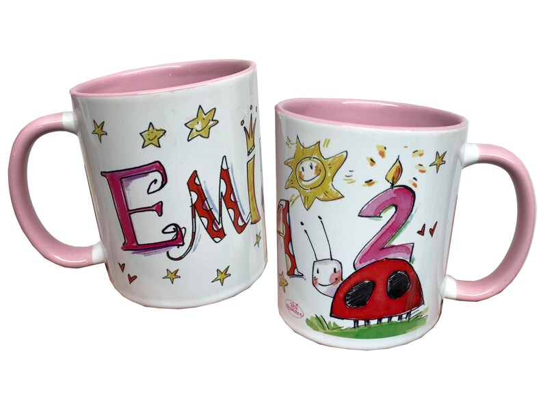 Geschenk zum 2. Geburtstag, Tasse mit Namen und Glückskäfern , RosiRosinchen image 1