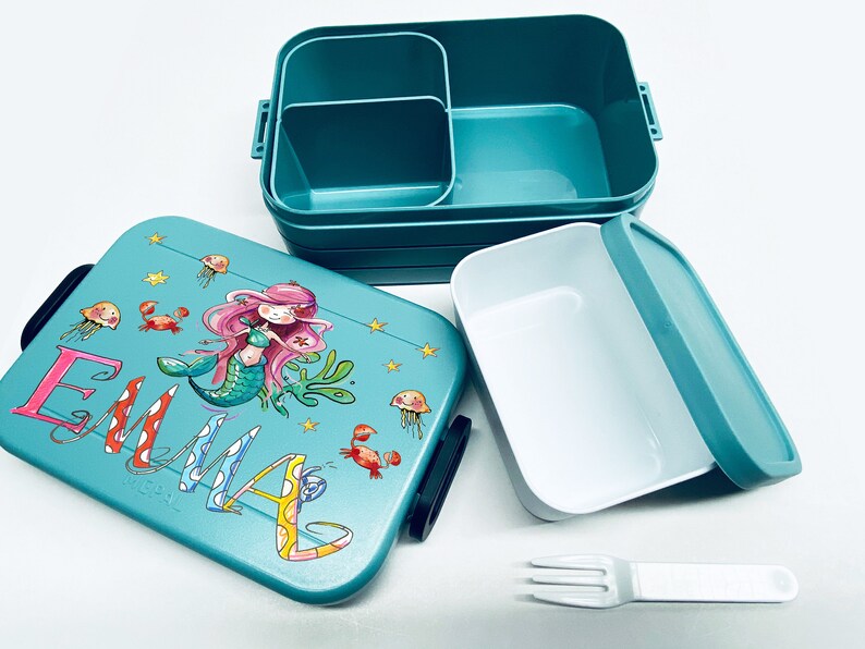 Mermaid Lunchbox MEPAL2, Meerjungfrau Kinder Brotdose mit Namen, Geschenk zur Einschulung, Schultütenfüllung, RosiRosinchen Bild 2