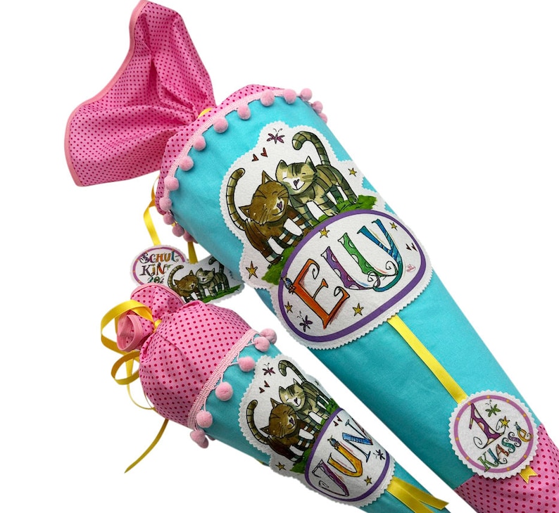 Kleine Schultüte, Rosa Pink mint, Kindergartentüte , Geschwistertüte , personalisiert, Katzen, RosiRosinchen zdjęcie 8