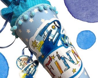 Schultüte Rakete, Weltraum, Astronaut, Blau Dunkelblau, Schulkind 2026, RosiRosinchen