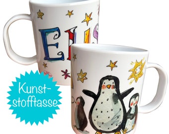 Kigatasse aus Kunststoff mit Pinguin, Kunststofftasse mit Namen, Kunststofftasse personalisiert, RosiRosinchen