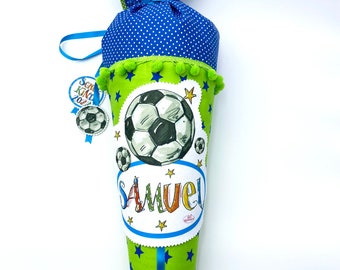 Schultüte Fußball, Blau Grün, Schultüte mit Namen, Zuckertüte mit Namen, Schöner Schulanfang für Jungs und Mädchen, RosiRosinchen