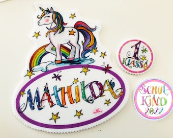 Aufnäher Einhorn Einh2, Regenbogen Einhorn 2026, DIY Schultüte, schultüte nähen set, Schultüte zum Selbernähen, RosiRosinchen