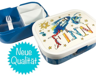 Weltraum, Rakete, Astronaut Kinder Brotdose mit Namen , Brotdose mit Obsteinsatz , Vesperbox, Lunchbag, personalisierte Brotbox