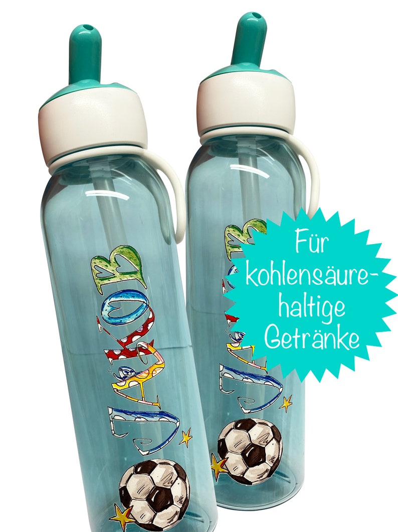 Wasserflasche Fußball kohlensäurehaltige Getränke, Wasserflasche mit Strohhalm, Mepal Trinkflasche Kinder mit Namen, RosiRosinchen image 1