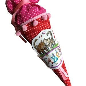 Kleine Schultüte , Pink Rot , Kindergartentüte, Geschwistertüte, Katzen, RosiRosinchen