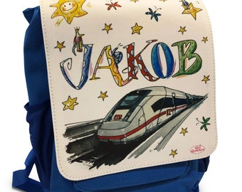 Kinderrucksack mit Name, Kindergartenrucksack ICE, Rucksack für Jungs, Kinderrucksack Eisenbahn