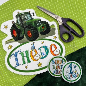 Namen Aufnäher Trecker rote Felgen, Trecker Patch , 2024 , DIY Material Schultüte, Einschulung ,RosiRosinchen