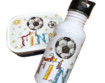 Set Fußball, Brotdose mit Edelstahl-Trinkflasche, Kindergarten Set Fußball personalisiert, Kinderset Fußball, Kindergartenset Polizei