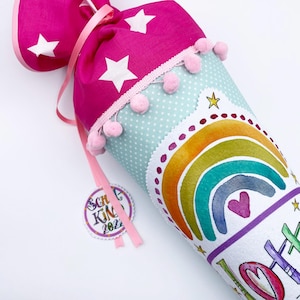 Schultüte Regenbogen, Pink Mint, Zuckertüte Regenbogen, Schultüte mit Namen, Zuckertüte mit Namen, Schulkind 2025, RosiRosinchen