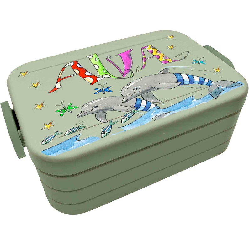 Delfin Lunchbox MEPAL2, Delphin Kinder Brotdose mit Namen, Geschenk zur Einschulung, Schultütenfüllung, RosiRosinchen Nordic Sage