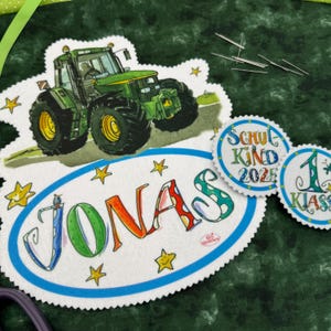 Namen Aufnäher Traktor, Schultüten Patch Traktor grün 2025, DIY Schultüte Trecker, Zuckertüte, Einschulung ,RosiRosinchen