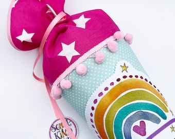 School bag rainbow, pink mint | Sugar cone rainbow unicorn | School cone with the name | Sugar cone named | RosiRosinchen