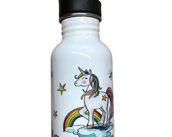 Einhorn Regenbogen  Edelstahltrinkflasche, 500 ml Edelstahl Trinkflasche Regenbogen Einhorn, Einhorn2 trinkflasche, RosiRosinchen