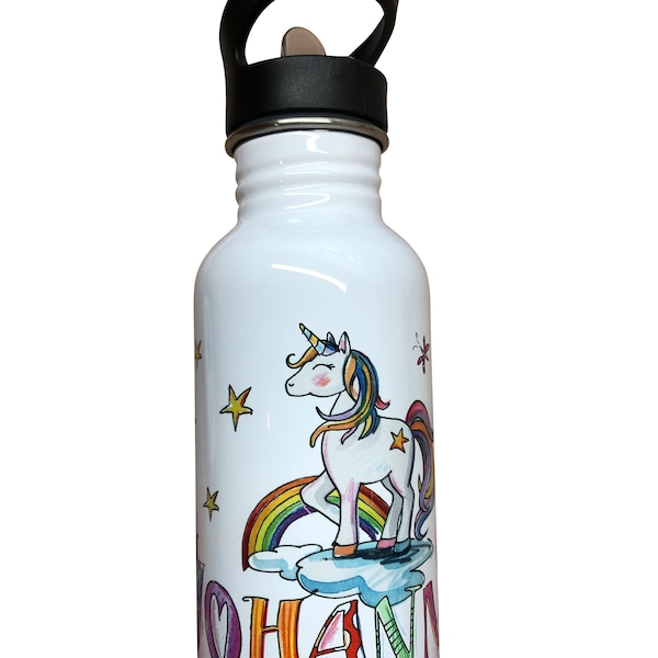 Einhorn Regenbogen  Edelstahltrinkflasche, 500 ml Edelstahl Trinkflasche Regenbogen Einhorn, Einhorn2 trinkflasche, RosiRosinchen