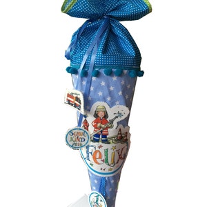 Schultüte Feuerwehr, Dunkelblau Blau, Schultüte Mädchen, Zuckertüte Mädchen, Schultüte Jungen, Zuckertüte Jungen, Stoff schultüte genäht
