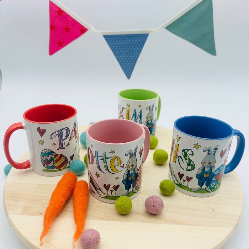 Ostergeschenk für Kinder, Tasse mit Namen Osterhase, Osterei, Frohe Ostern, personalisierte Ostern, Ostergeschenk mit Namen Bild 1