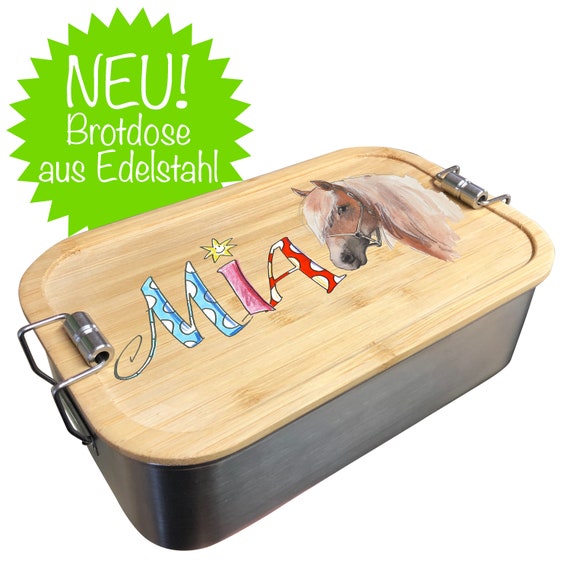 Lunchbox Edelstahl Pferd Hellbraun, Lunchbox Edelstahl Mit Bambusdeckel, Edelstahl Brotdose Mit Unterteilung, Rosirosinchen RR
