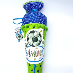 Fußball Schultüte mit Namen, Blau Dunkelblau, Schultüte mit Namen, Zuckertüte mit Namen, Schöner Schulanfang für Jungs und Mädchen