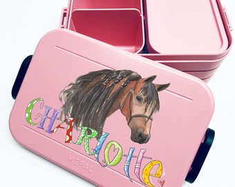 Pferd dunkelbraun Lunchbox MEPAL2, Braunes Pferd Kinder Brotdose mit Namen, Geschenk zur Einschulung, Schultütenfüllung, RosiRosinchen