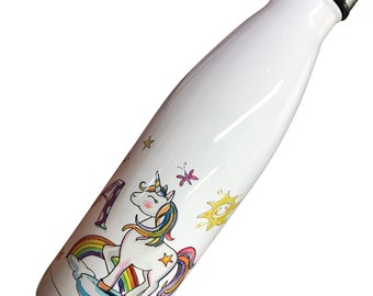 Einhorn Trinkflasche, 500 ml Thermos Trinkflasche mit Namen, Trinkflasche Sportunterricht, Freizeit Edelstahltrinkflasche , RosiRosinchen