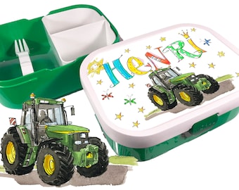 Trecker grün Brotdose mit Namen, Brotdose grüner Trecker, Trecker Vesperbox, personalisierte Brotdose Traktor, RosiRosinchen