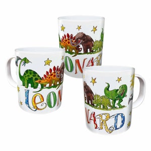 Personalisierte Kindertasse Dino 6, Kunststoff, personalisierte Geschenkidee Kinder, RosiRosinchen