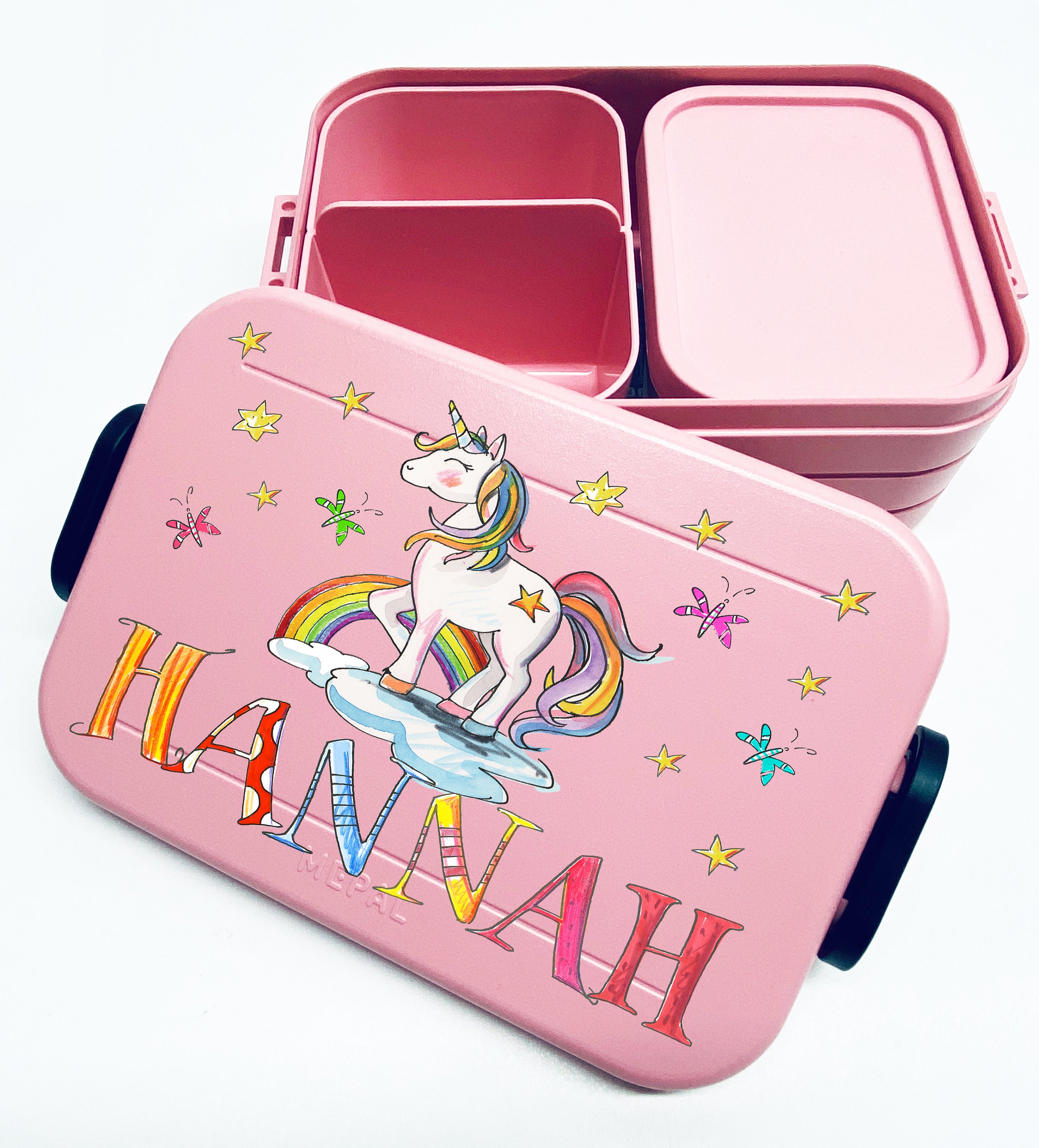 Cute Unicorn Lunch Box With Your Name for School and Kindergarten 