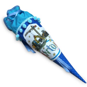 baustelle Geschwistertüte, Blau Hellblau, Geschwistertüte Bagger Baustelle, Kindergartentüte Baustelle, RosiRosinchen