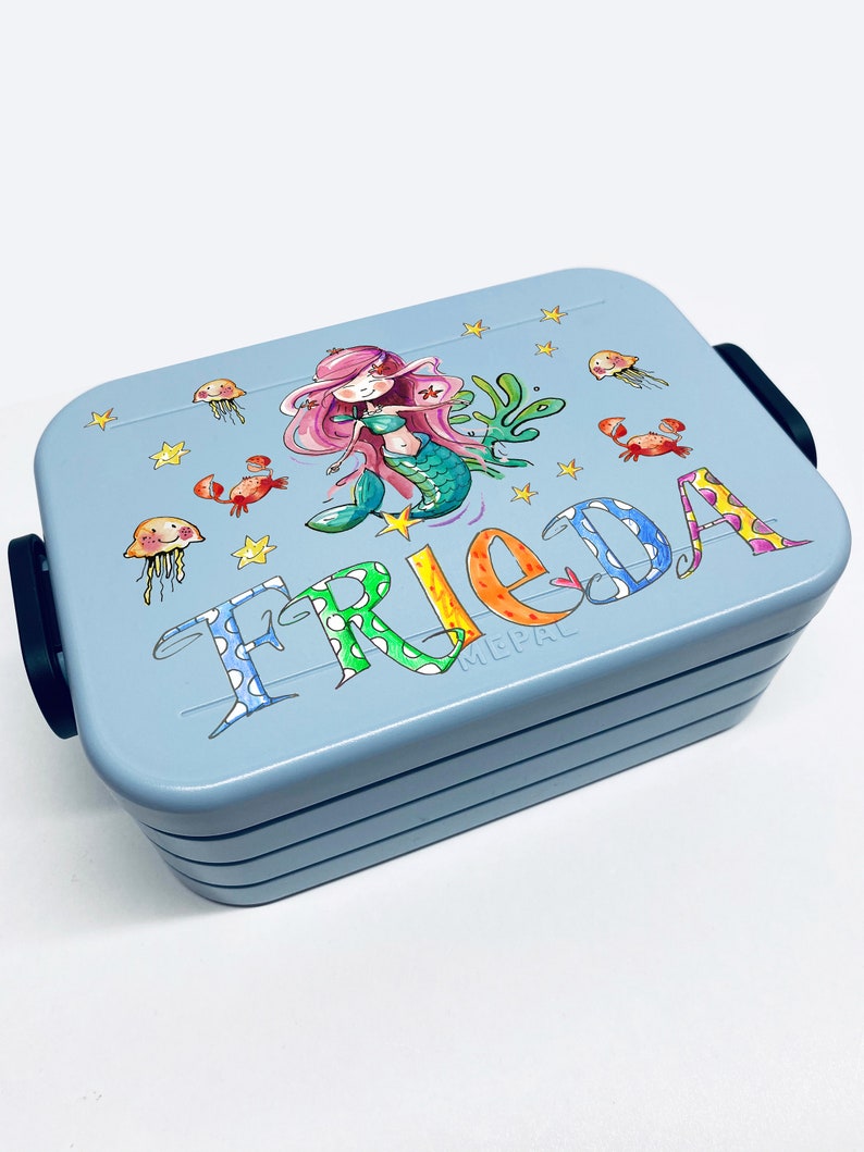 Mermaid Lunchbox MEPAL2, Meerjungfrau Kinder Brotdose mit Namen, Geschenk zur Einschulung, Schultütenfüllung, RosiRosinchen Bild 3