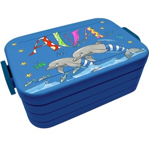 Delfin Lunchbox MEPAL2, Delphin Kinder Brotdose mit Namen, Geschenk zur Einschulung, Schultütenfüllung, RosiRosinchen Vivid Blue