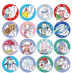 24 Adventskalenderzahlen, Adventskalender Zahlen Sticker Adventskalender, Adventskalender zum Befüllen, Aufkleber Adventskalenderzahlen