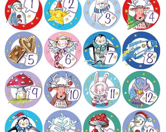 24 Adventskalenderzahlen, Adventskalender Zahlen Sticker Adventskalender, Adventskalender zum Befüllen, Aufkleber Adventskalenderzahlen