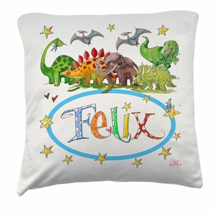 Kissen mit Namen Dinosaurier, 40 x 40, Kissen Dinosaurier personalisiert, RosiRosinchen, RosiRosinchen