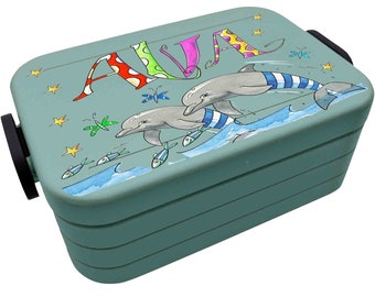 Delfin Lunchbox MEPAL2, Delphin Kinder Brotdose mit Namen, Geschenk zur Einschulung, Schultütenfüllung, RosiRosinchen