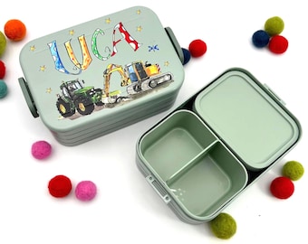 Personalisierte Lunchbox Trecker und Bagger, Mepal Lunchbox Traktor und Bagger, Lunchbox Mepal Kinder mit Namen, Geschenk Einschulung Junge