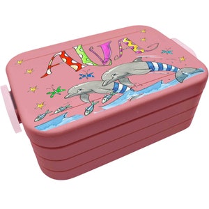 Delfin Lunchbox MEPAL2, Delphin Kinder Brotdose mit Namen, Geschenk zur Einschulung, Schultütenfüllung, RosiRosinchen Vivid Mauve